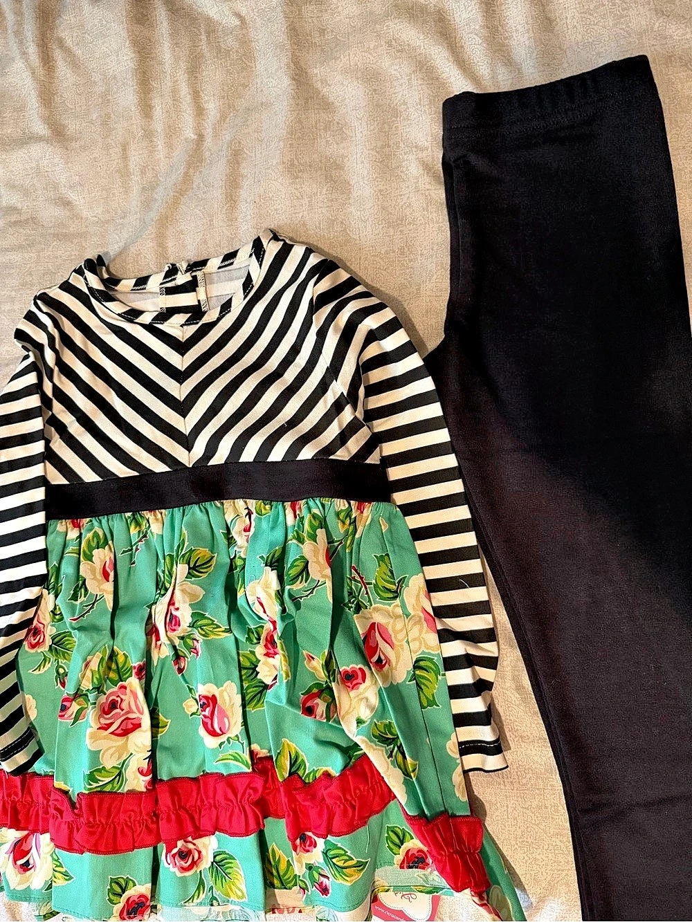 Girls Floral Stripe Dress Set  New